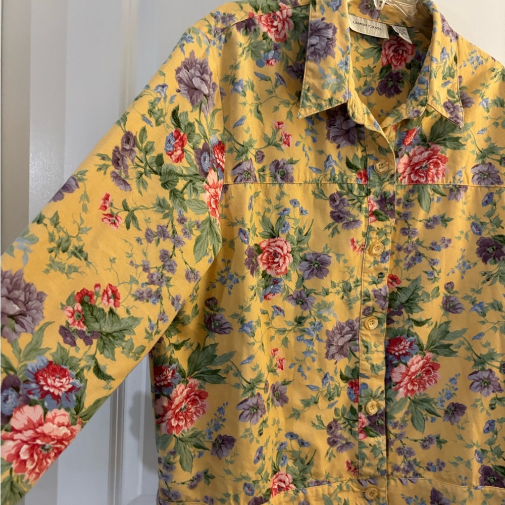 Vintage Lemon Grass Yellow Floral Button-Up Jacket sz XL - Picture 7 of 7